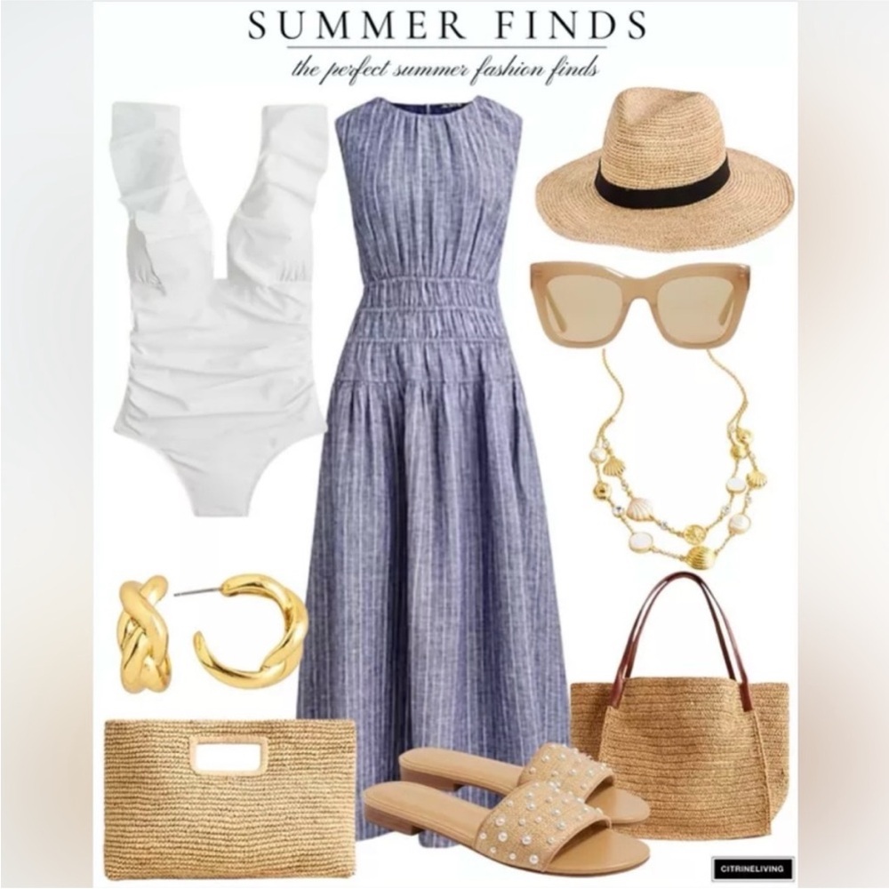 Jcrew hyacinth blue striped linen dress